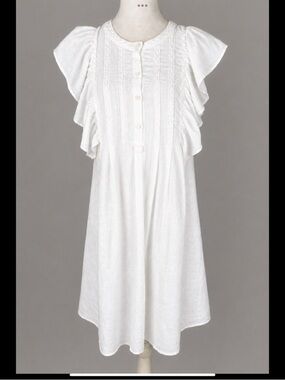 Max Studio White Cotton Rayon Cottagecore Dress Resort Vacation Flutter Sleeve S